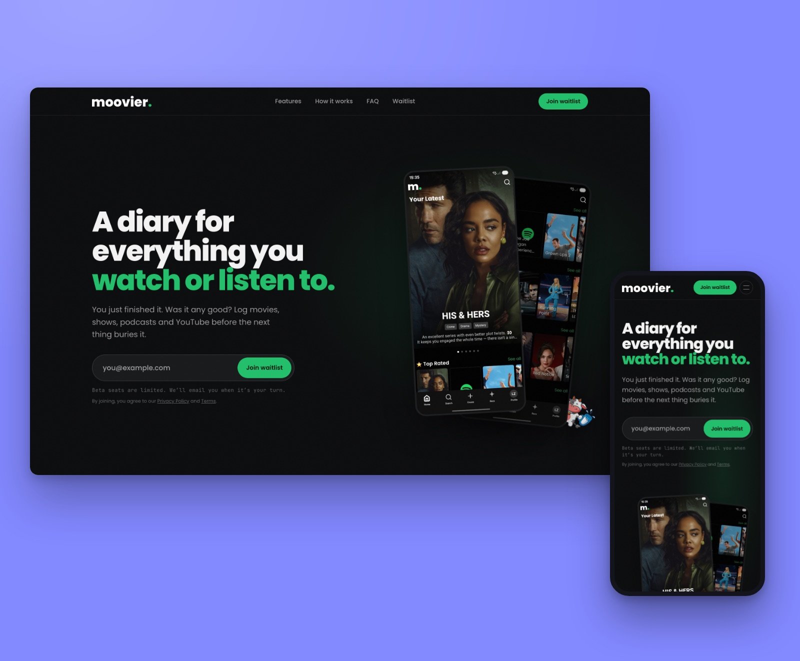 Moovier — A personal review diary for everything you watch